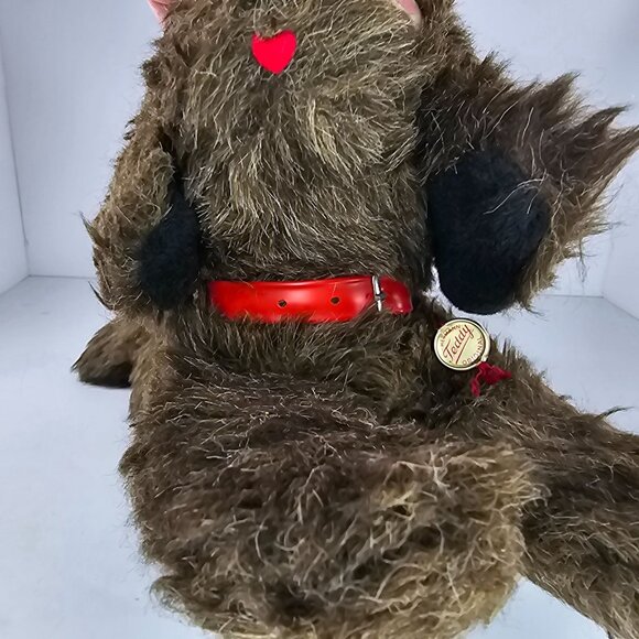 Vintage Hermann Teddy Original Plush Dog With Red Collar Brown Stuffed Animal - Picture 4 of 9